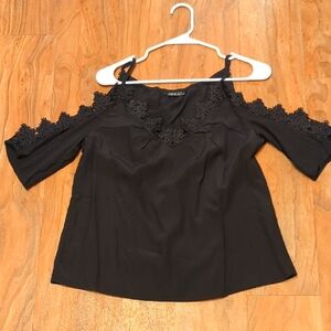 Elegant Black Lace Cold Shoulder Top